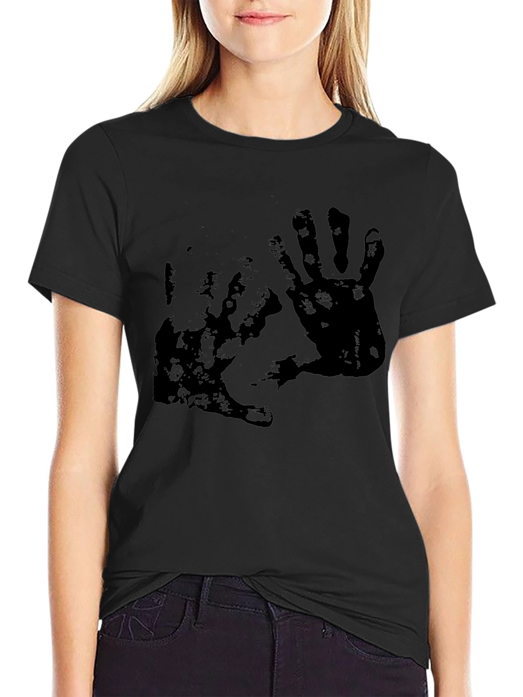 Distressed Handprint Graphic Black Tee