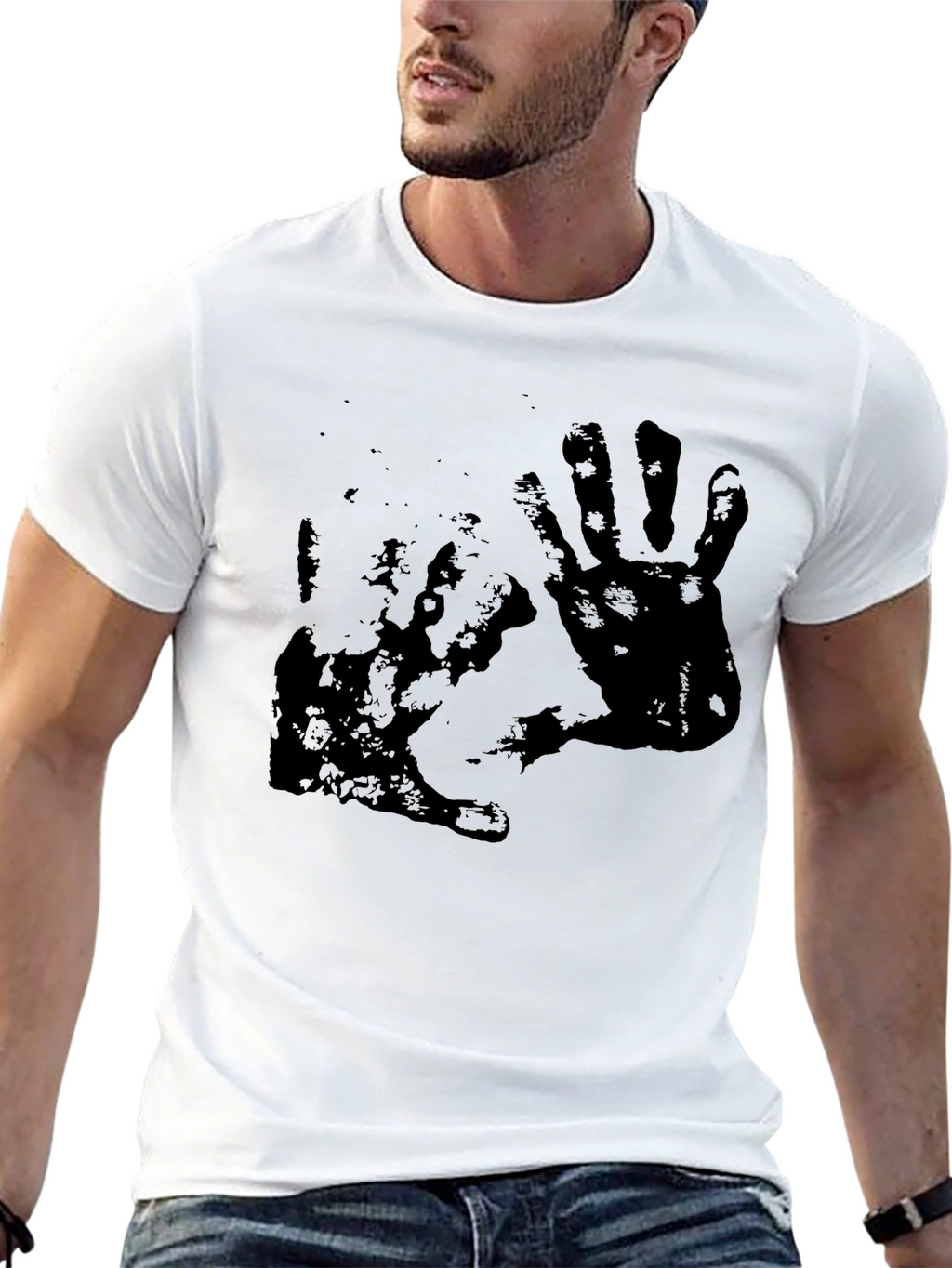 Distressed Handprint Graphic Black Tee