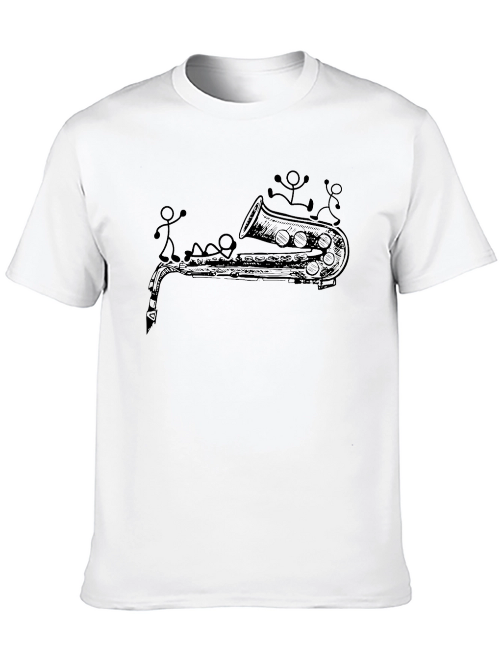 Saxophone & Stick Figures Graphic T-Shirt