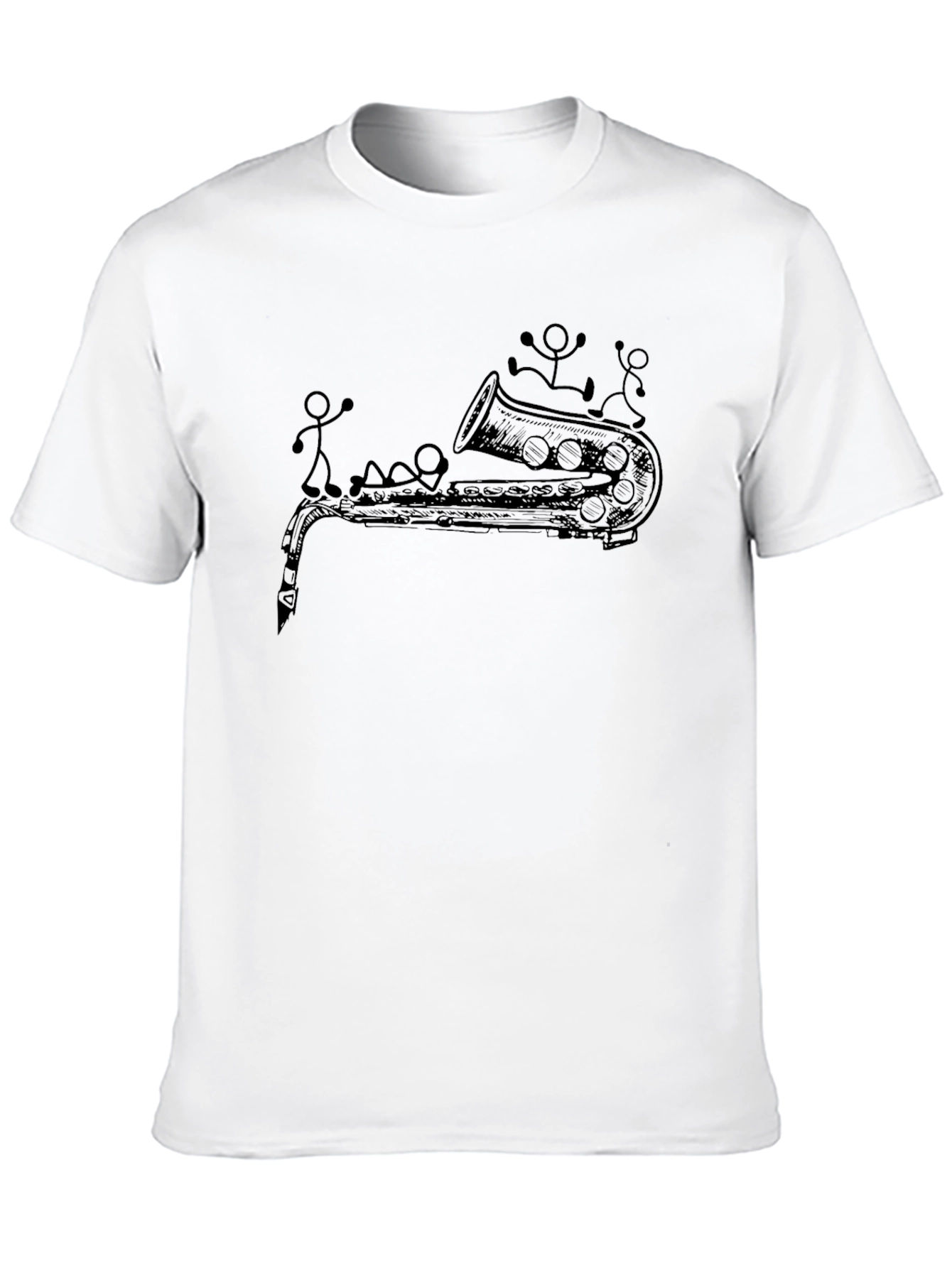Saxophone & Stick Figures Graphic T-Shirt