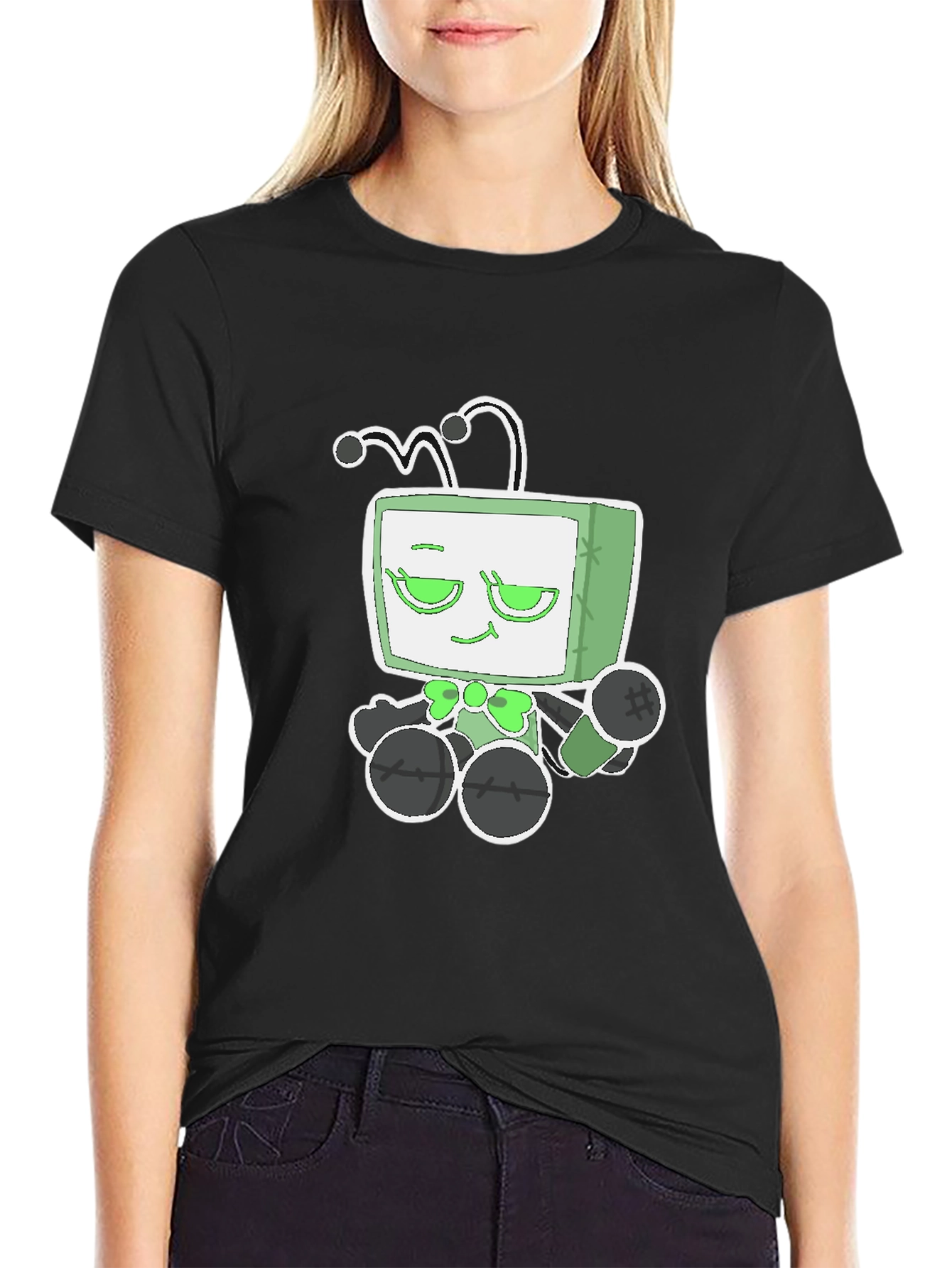 Funky Alien TV Head Graphic Tee - Black