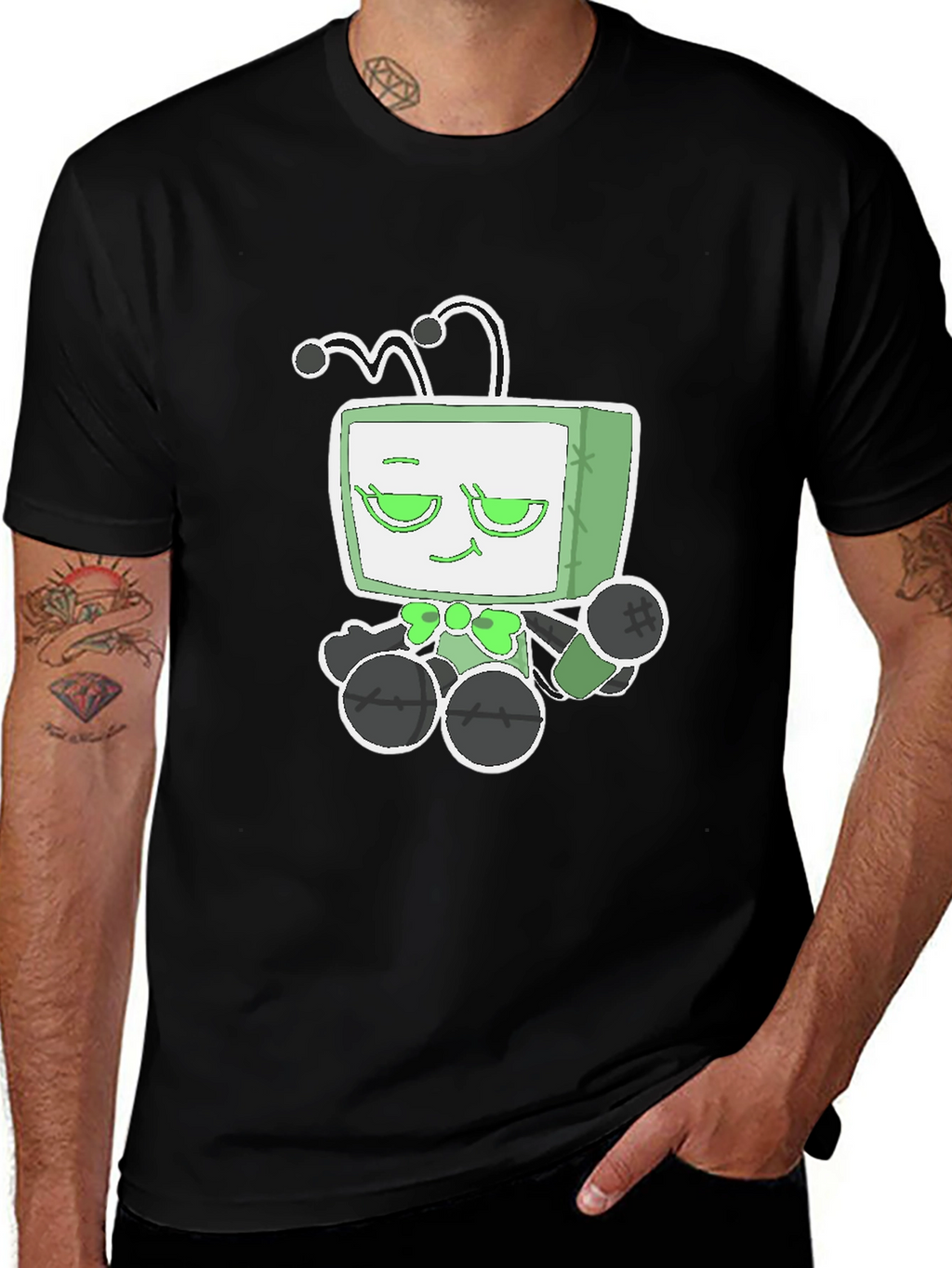 Funky Alien TV Head Graphic Tee - Black