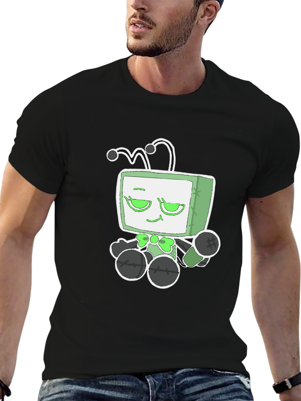 Funky Alien TV Head Graphic Tee - Black