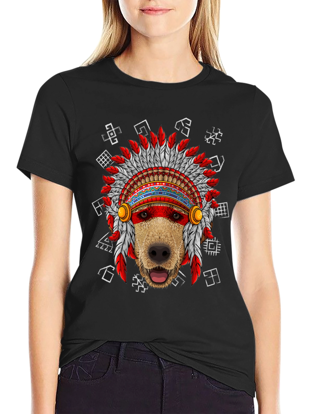 Dog Headdress Graphic Tee - Native American Indian Style
