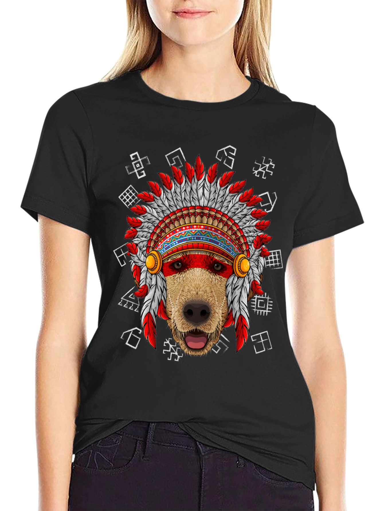 Dog Headdress Graphic Tee - Native American Indian Style