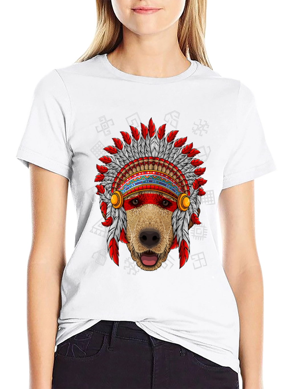 Dog Headdress Graphic Tee - Native American Indian Style