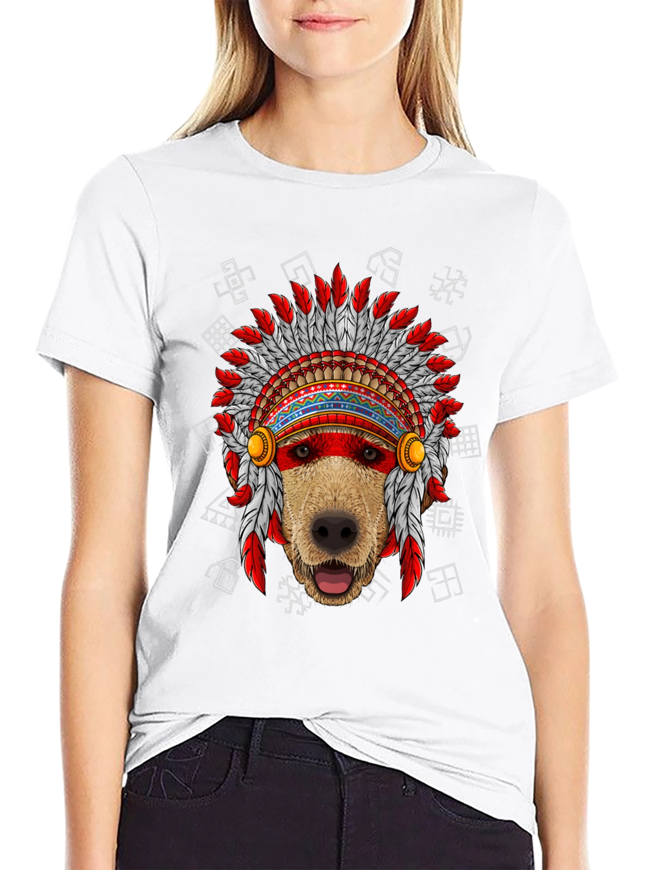 Dog Headdress Graphic Tee - Native American Indian Style