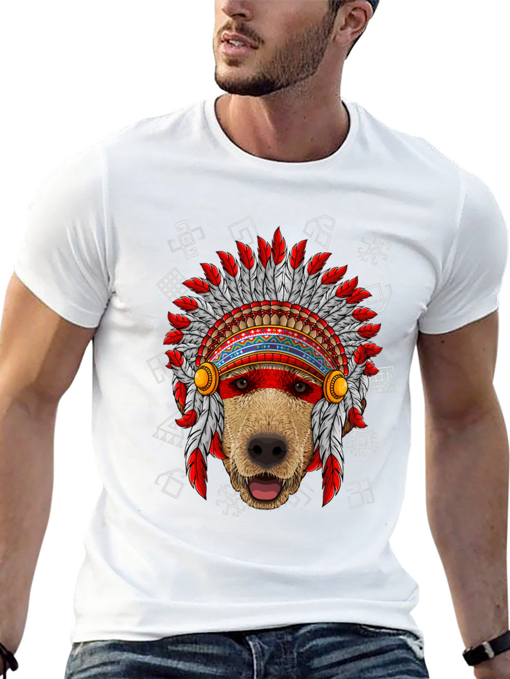 Dog Headdress Graphic Tee - Native American Indian Style