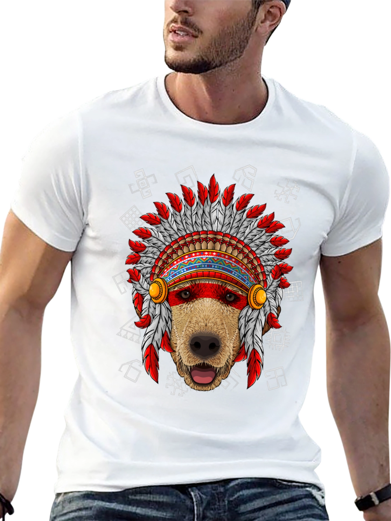Dog Headdress Graphic Tee - Native American Indian Style