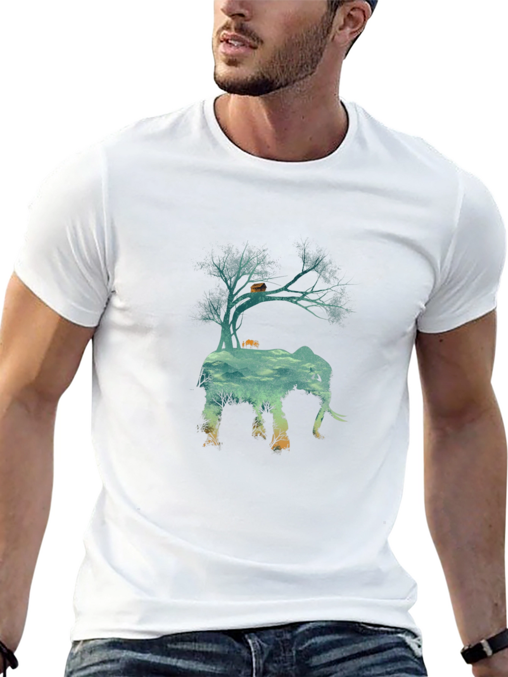 Nature Elephant Graphic Tee - Black Crew Neck T-Shirt
