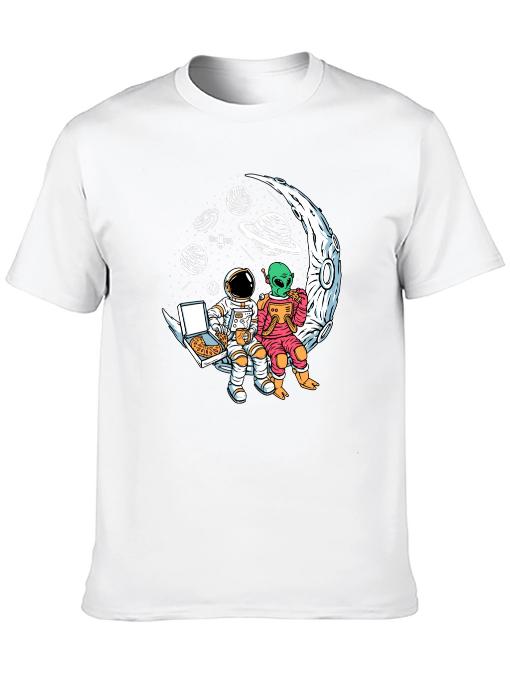 Astronaut & Alien Pizza Moon Graphic Tee