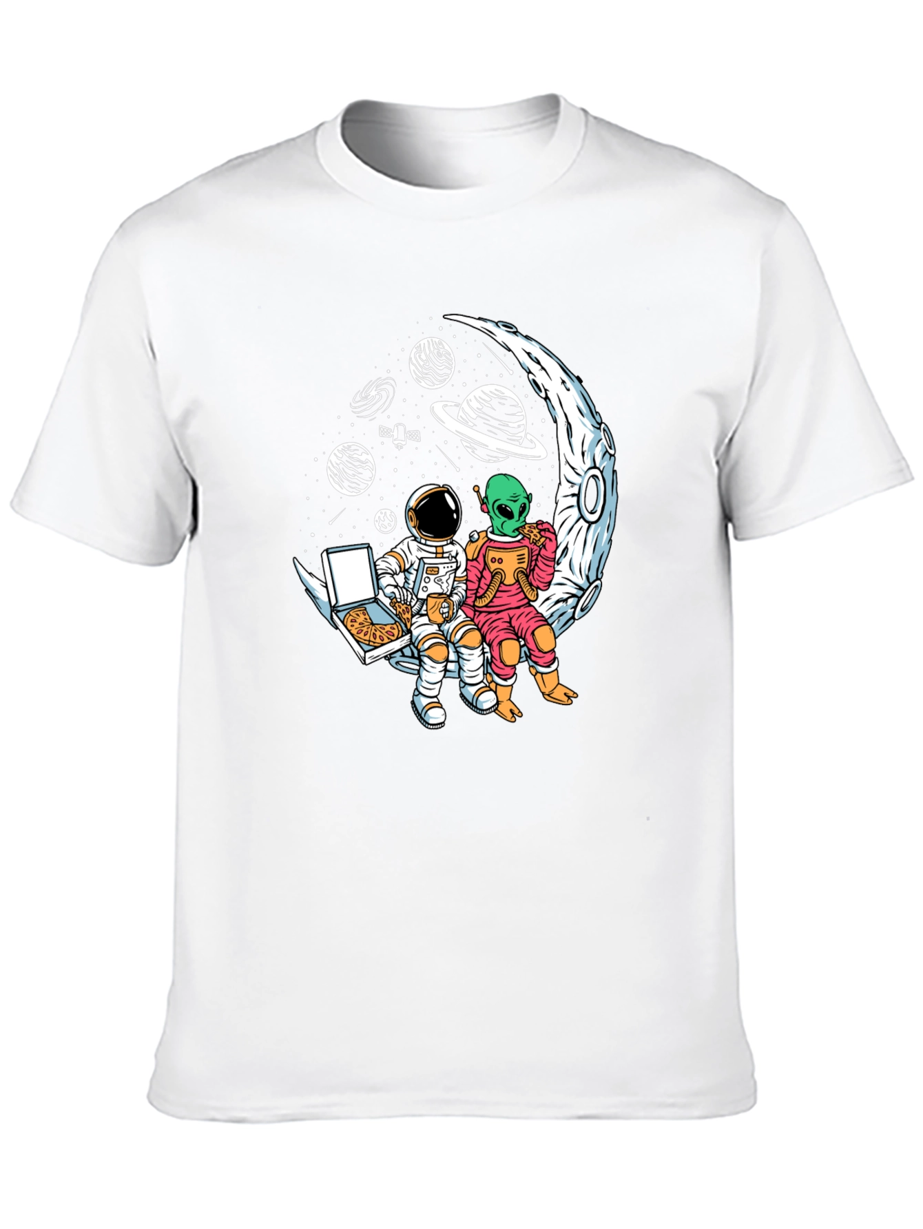 Astronaut & Alien Pizza Moon Graphic Tee