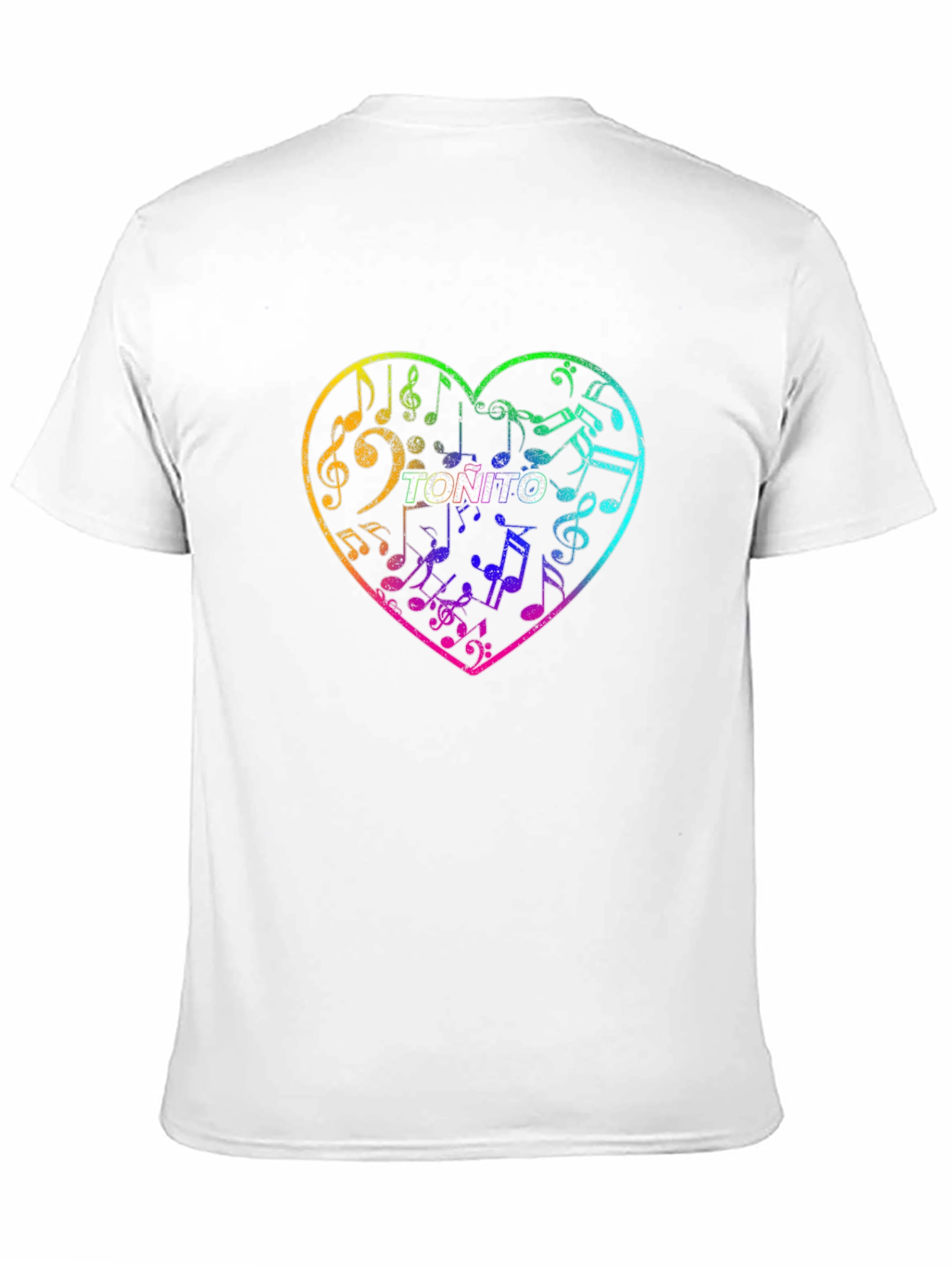 Musical Heart T-Shirt - Tonito Text Rainbow Music Notes Tee