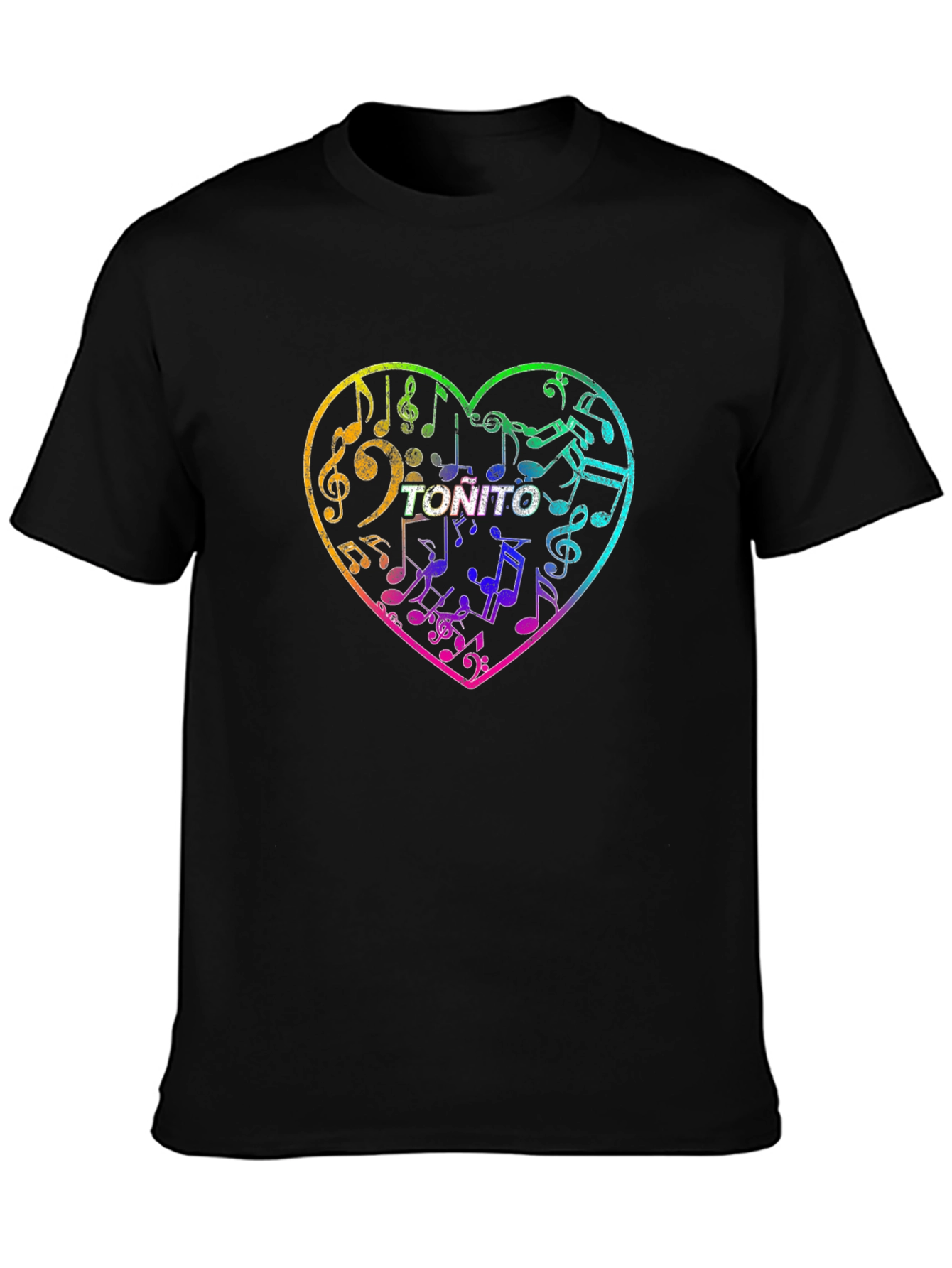 Musical Heart T-Shirt - Tonito Text Rainbow Music Notes Tee