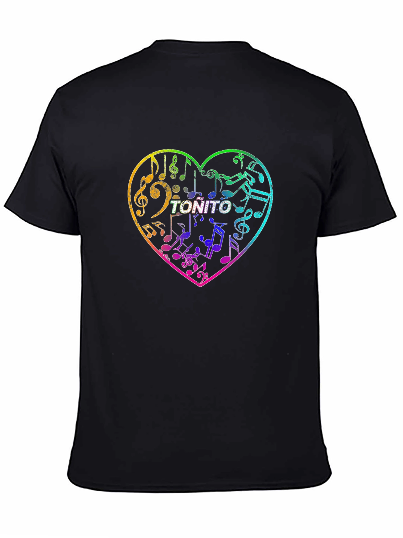 Musical Heart T-Shirt - Tonito Text Rainbow Music Notes Tee