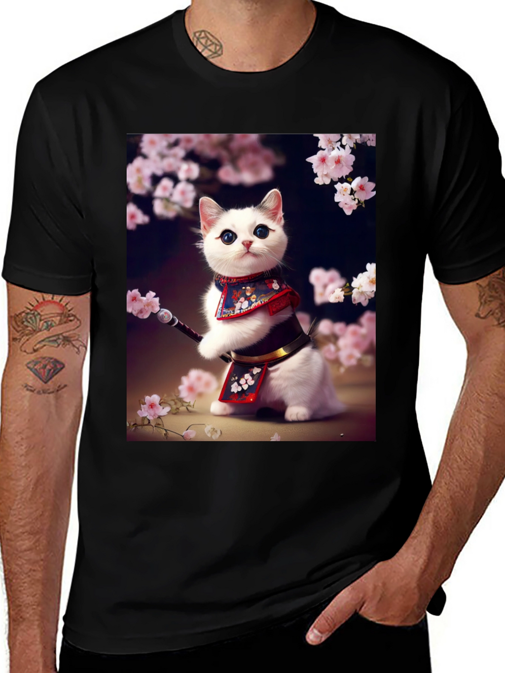 Samurai Cat T-Shirt - Anime Style