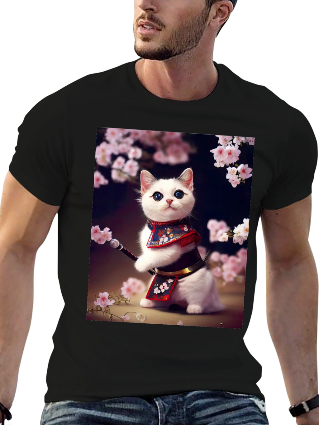 Samurai Cat T-Shirt - Anime Style