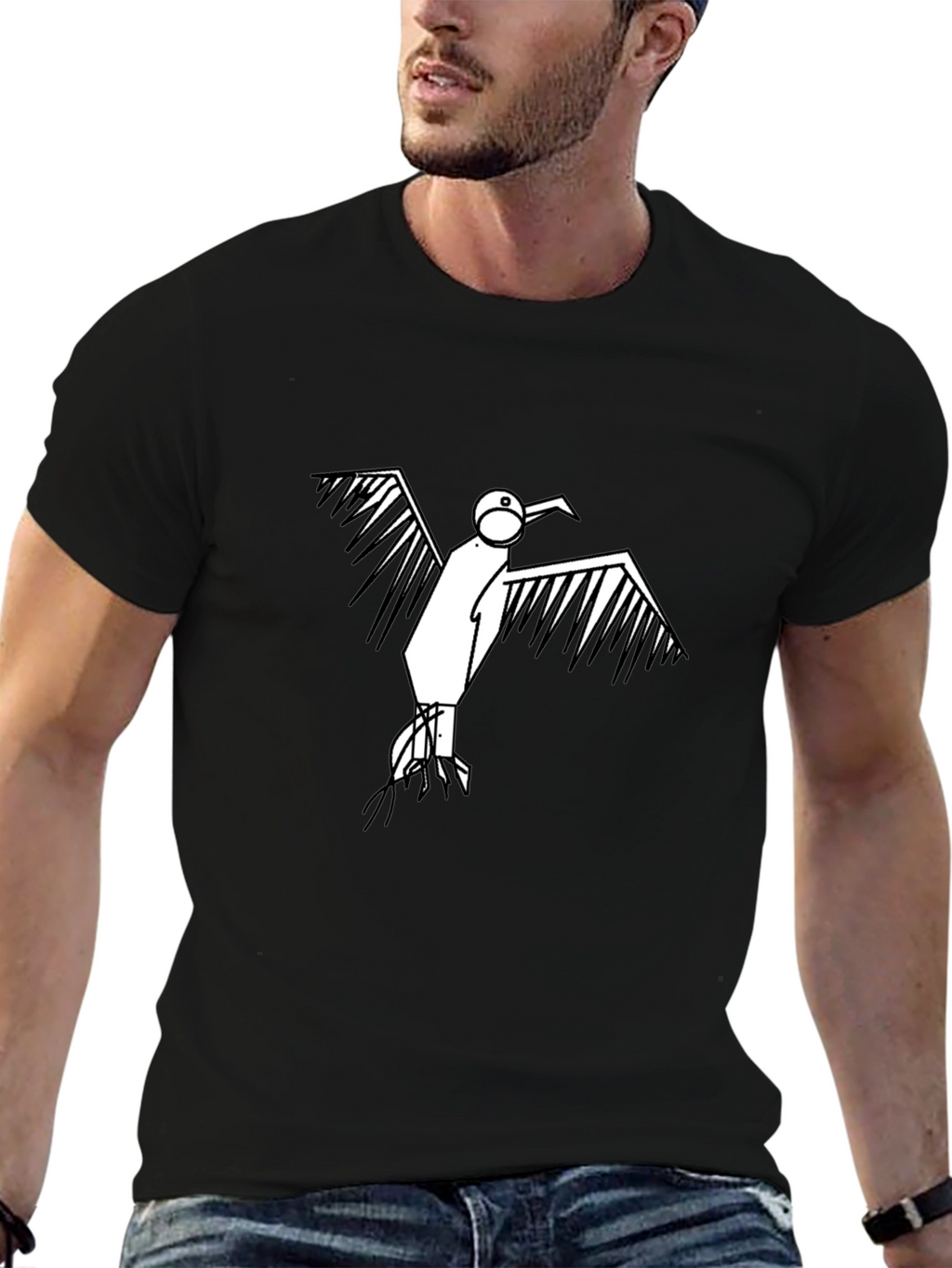 Mens Black T-Shirt with Bird Graphic
