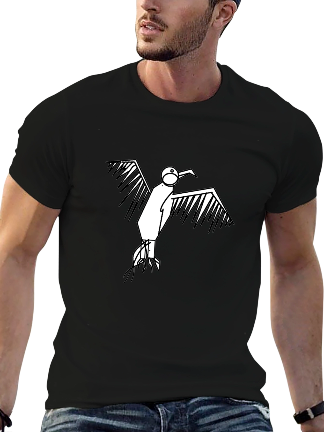 Mens Black T-Shirt with Bird Graphic