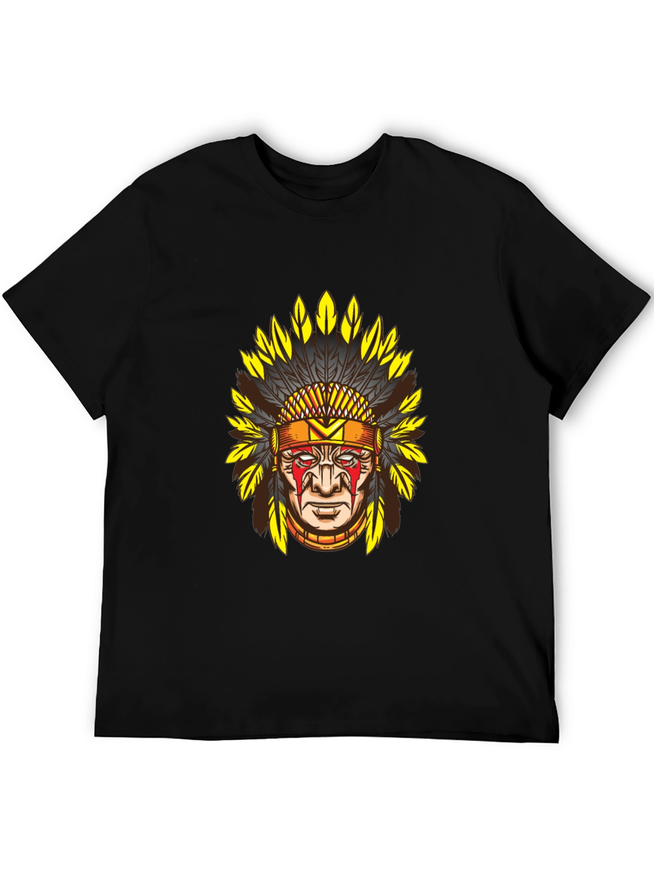 Native American Chief Graphic Tee - Black Cotton T-Shirt