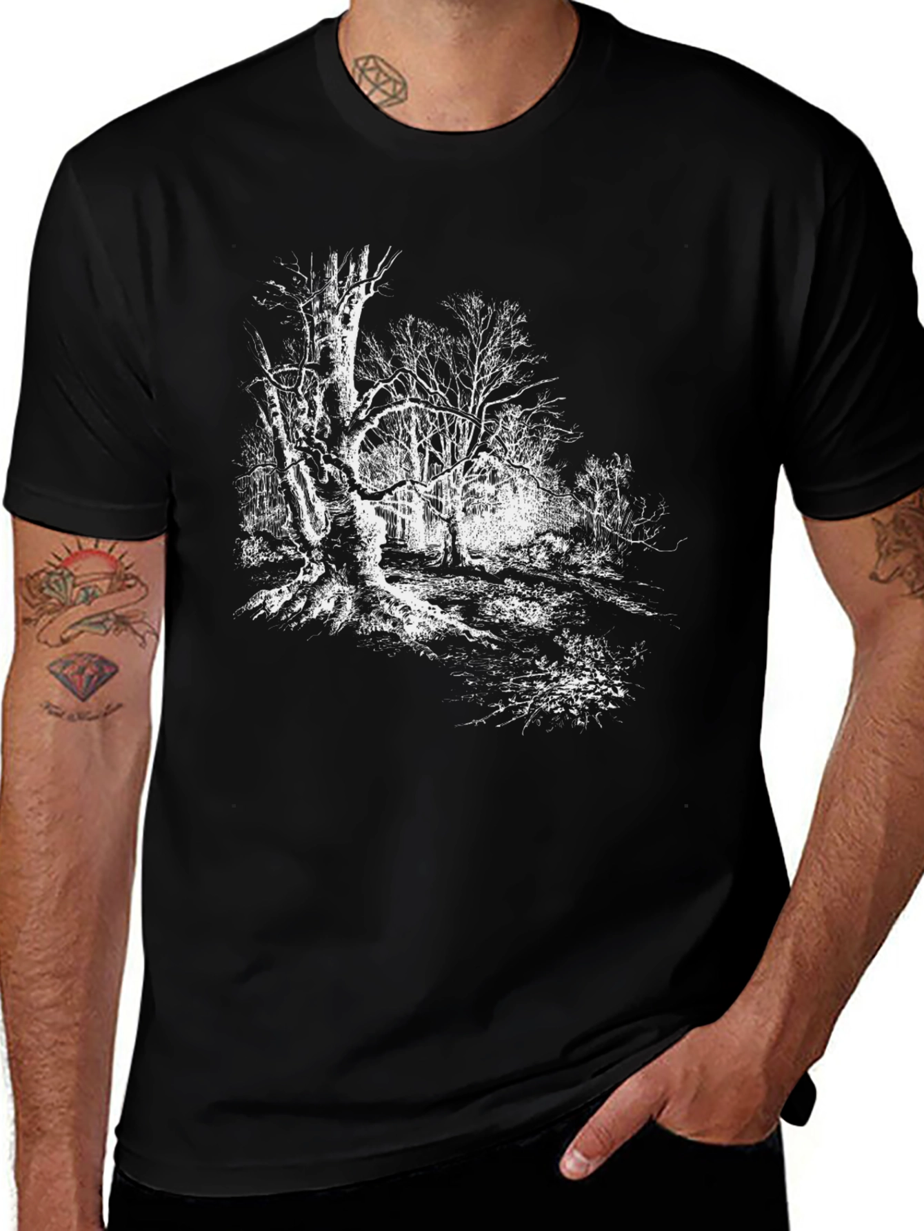 Eerie Forest Graphic Tee - Black Cotton T-Shirt