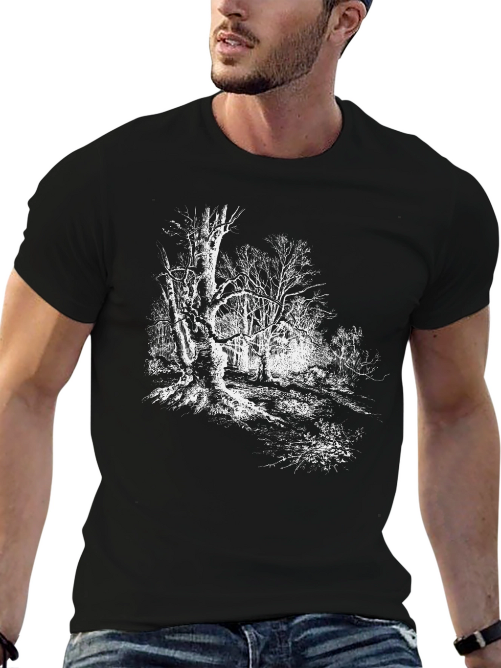 Eerie Forest Graphic Tee - Black Cotton T-Shirt