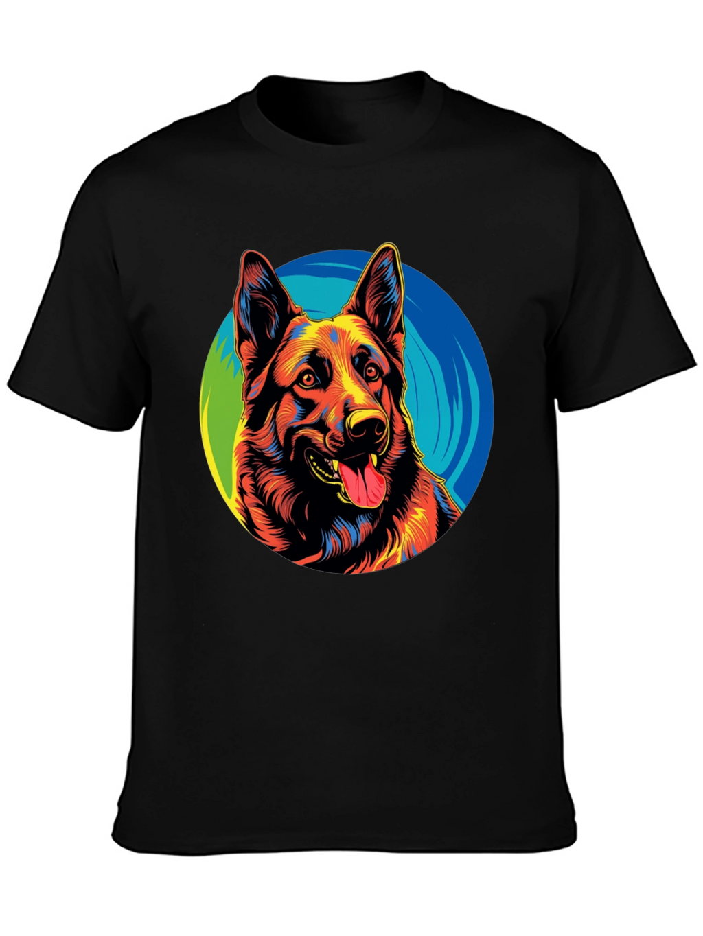 Vibrant German Shepherd Graphic Tee - Black