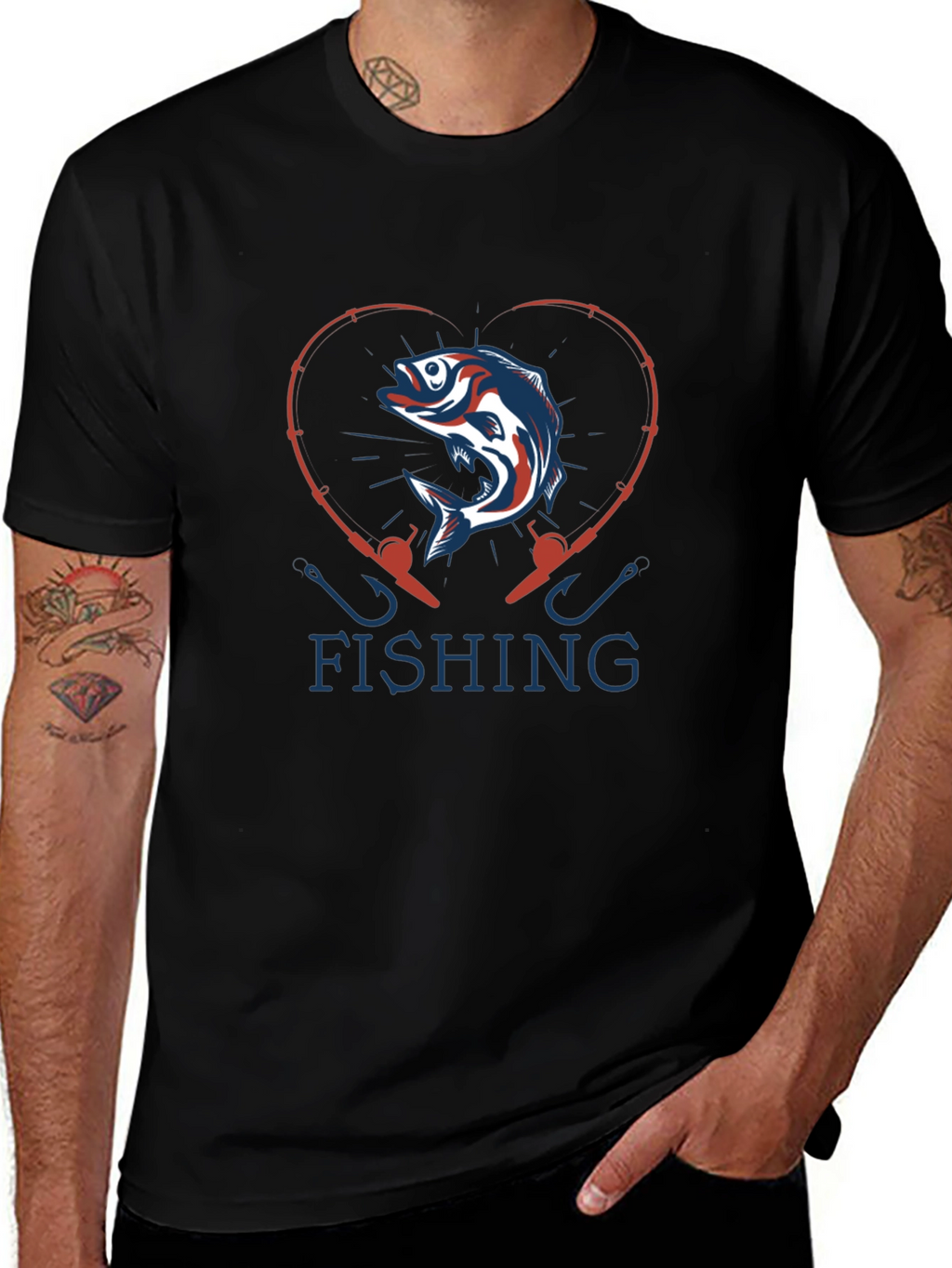 Fishing Heart T-Shirt - Bass & Rod Design