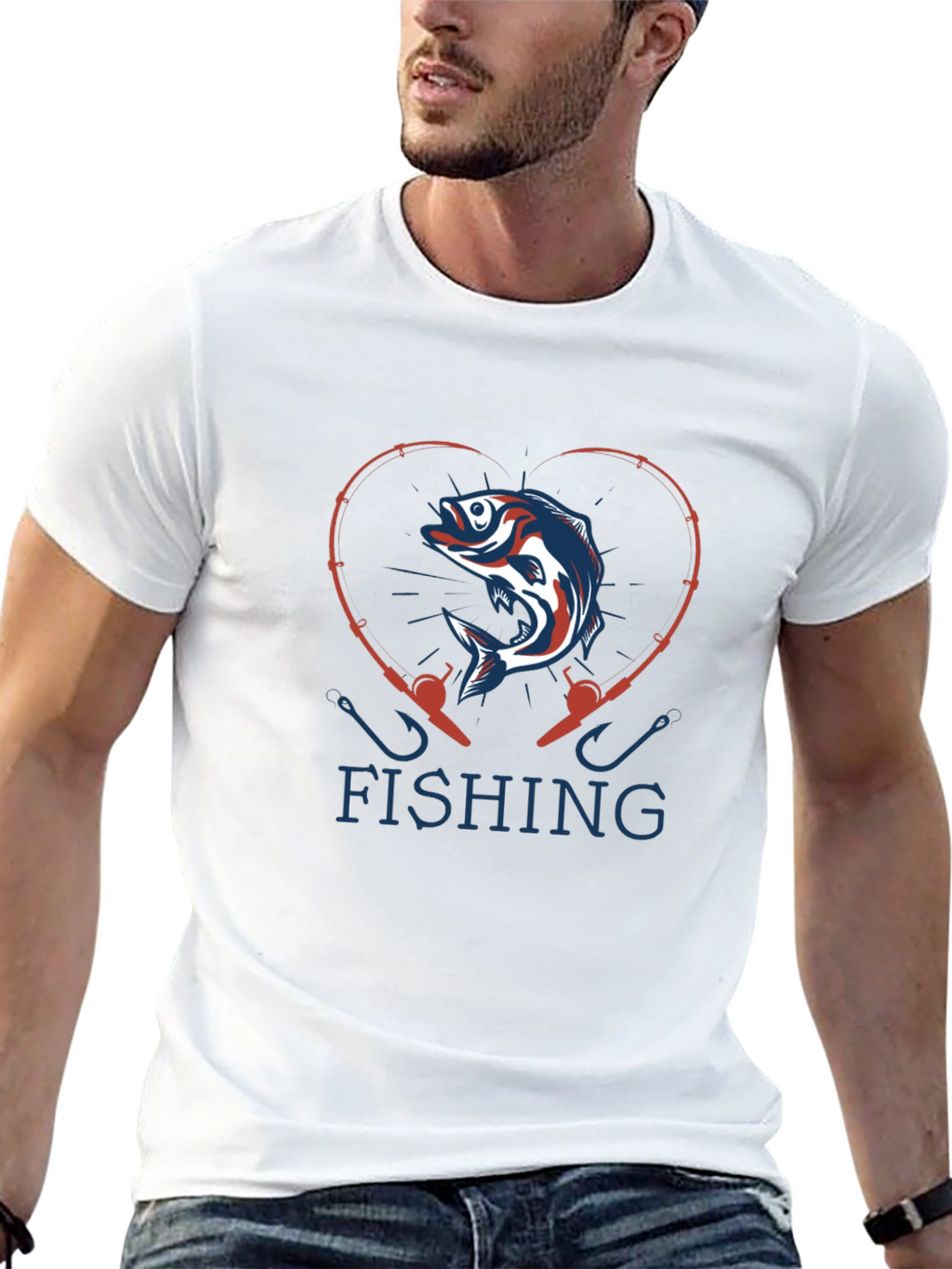 Fishing Heart T-Shirt - Bass & Rod Design