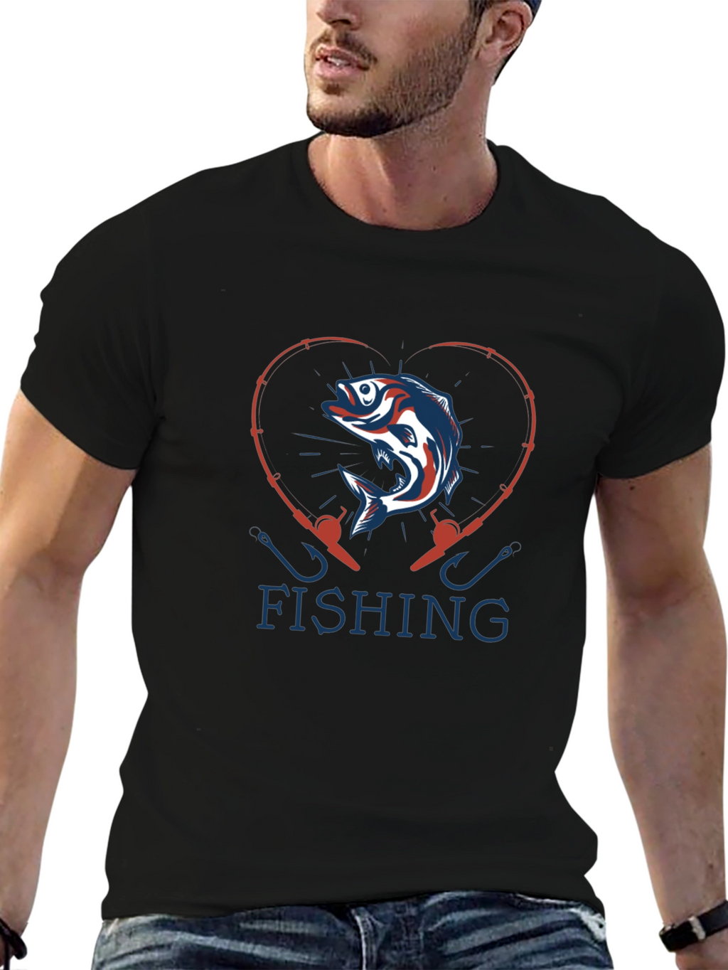 Fishing Heart T-Shirt - Bass & Rod Design