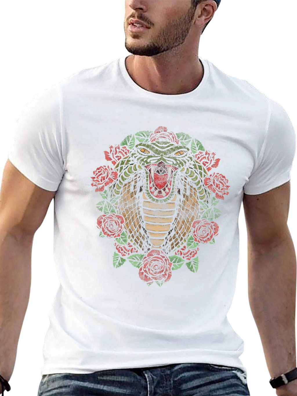 Cobra & Roses Graphic T-Shirt - Mens Black Tee
