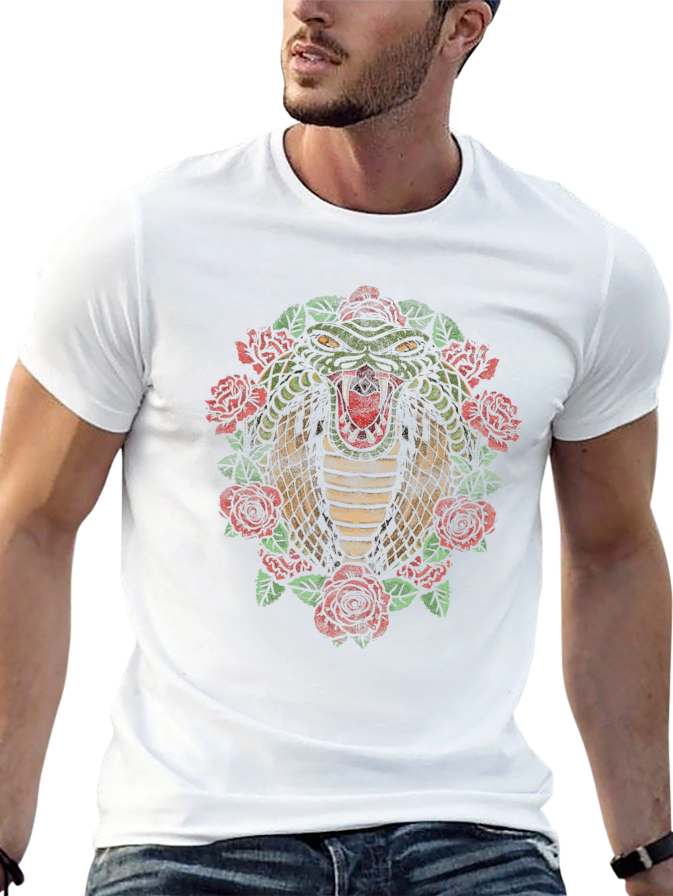 Cobra & Roses Graphic T-Shirt - Mens Black Tee