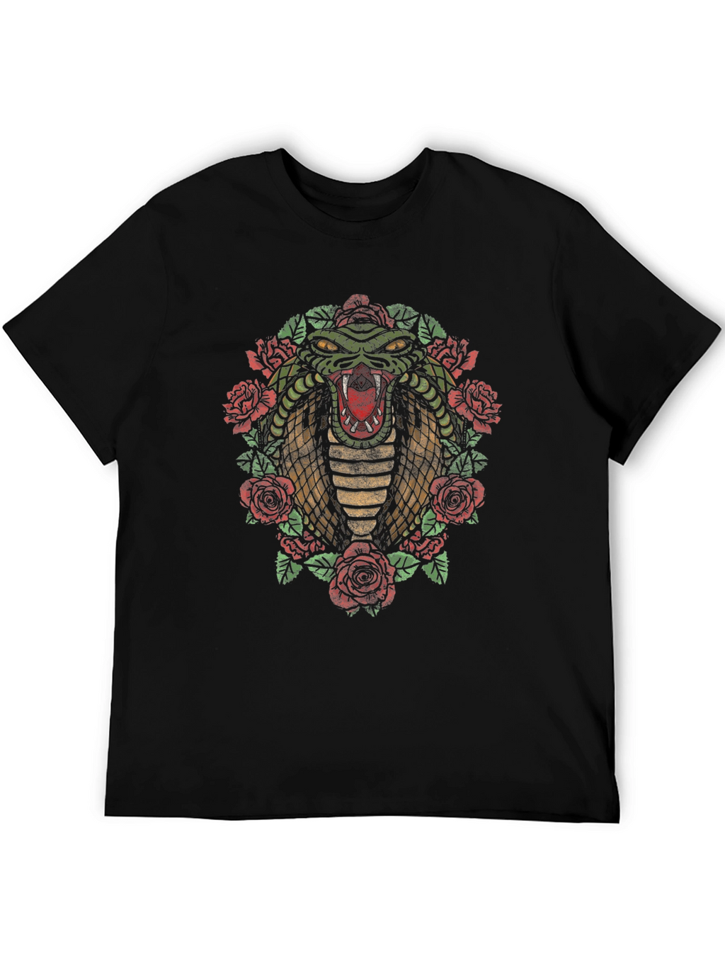 Cobra & Roses Graphic T-Shirt - Mens Black Tee