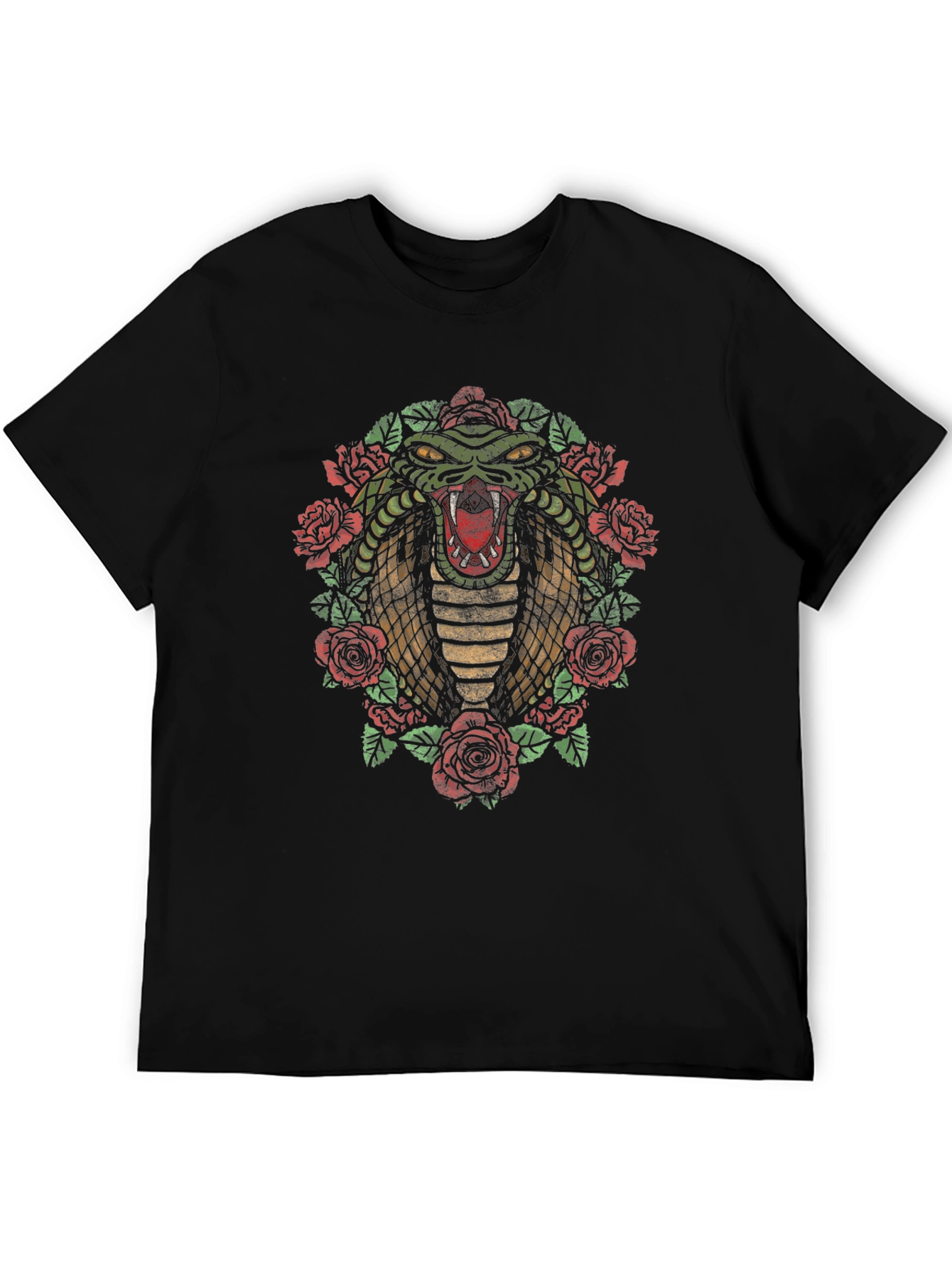 Cobra & Roses Graphic T-Shirt - Mens Black Tee