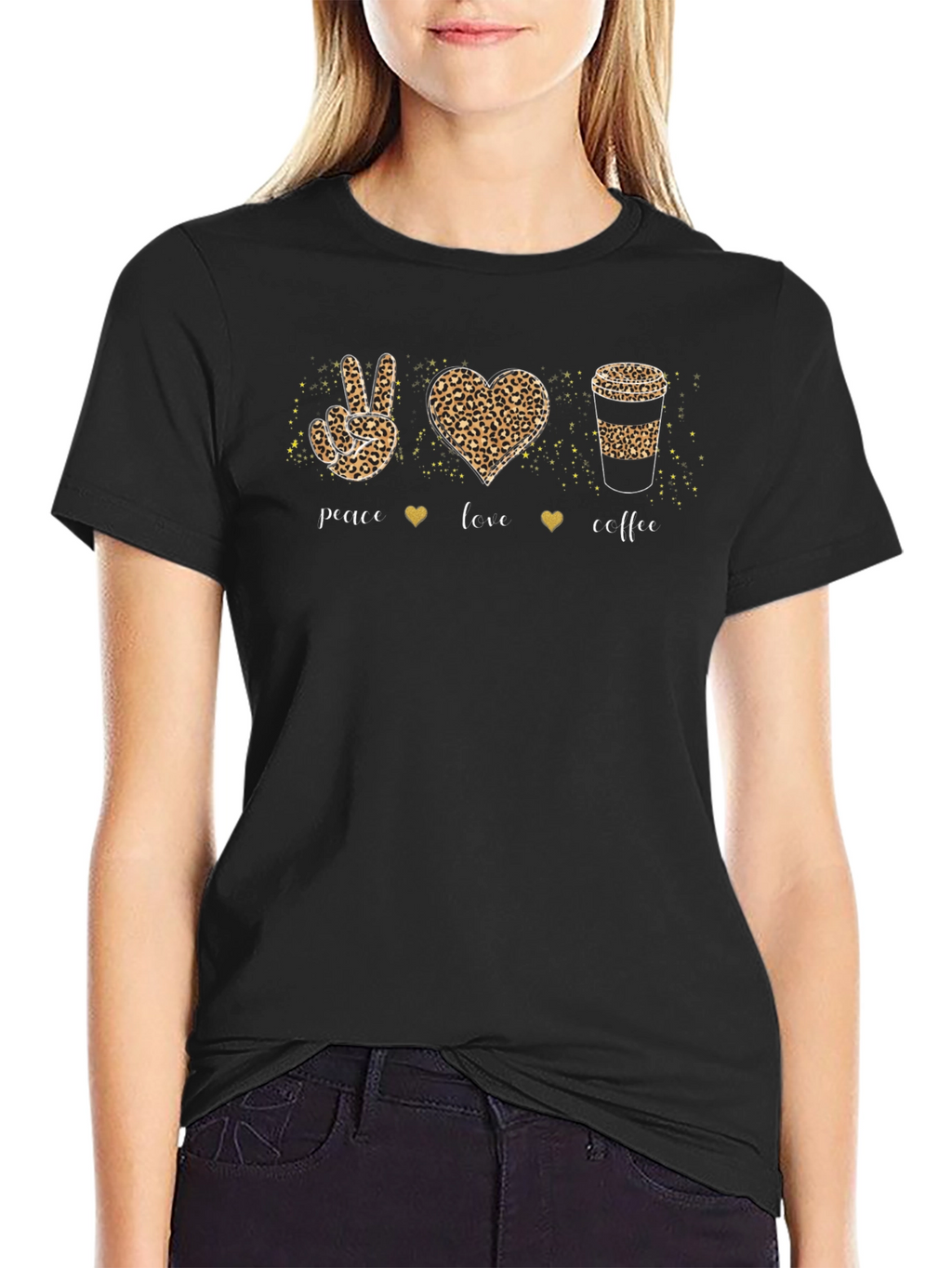 Peace Love Coffee Leopard Print T-Shirt