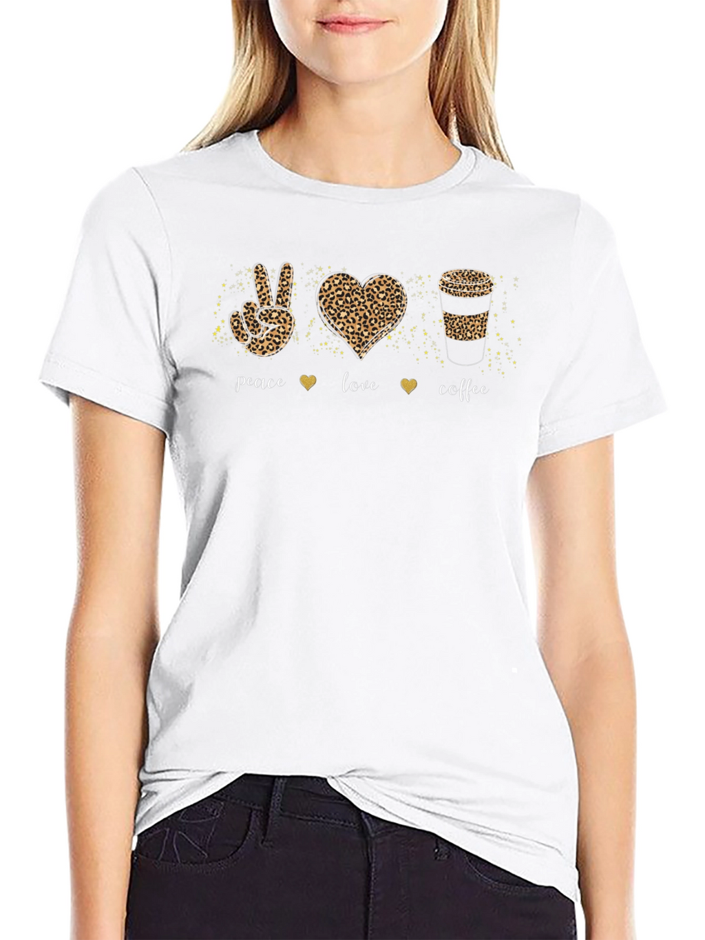 Peace Love Coffee Leopard Print T-Shirt