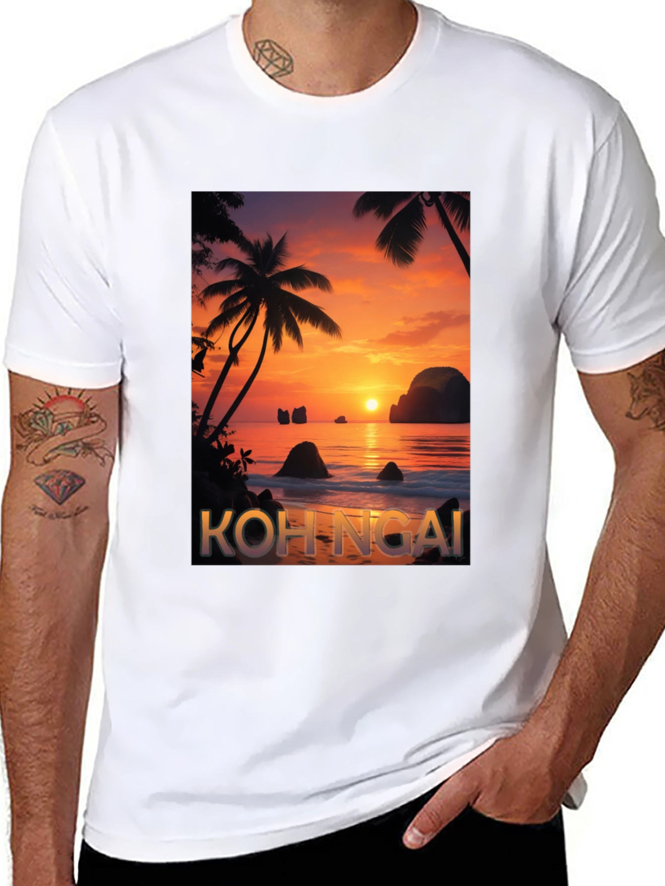 Koh Ngai Sunset T-Shirt - Tropical Island Design