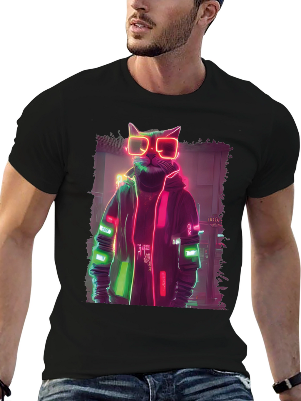 Cyberpunk Cat T-Shirt - Neon Style Graphic Tee