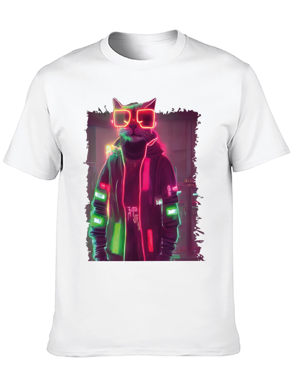 Cyberpunk Cat T-Shirt - Neon Style Graphic Tee