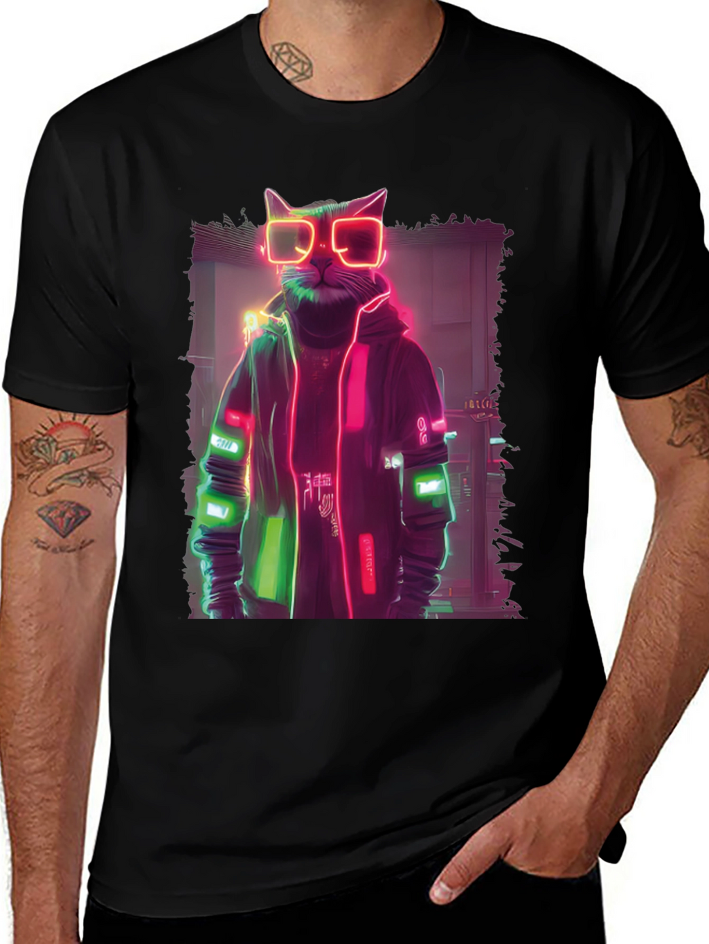 Cyberpunk Cat T-Shirt - Neon Style Graphic Tee