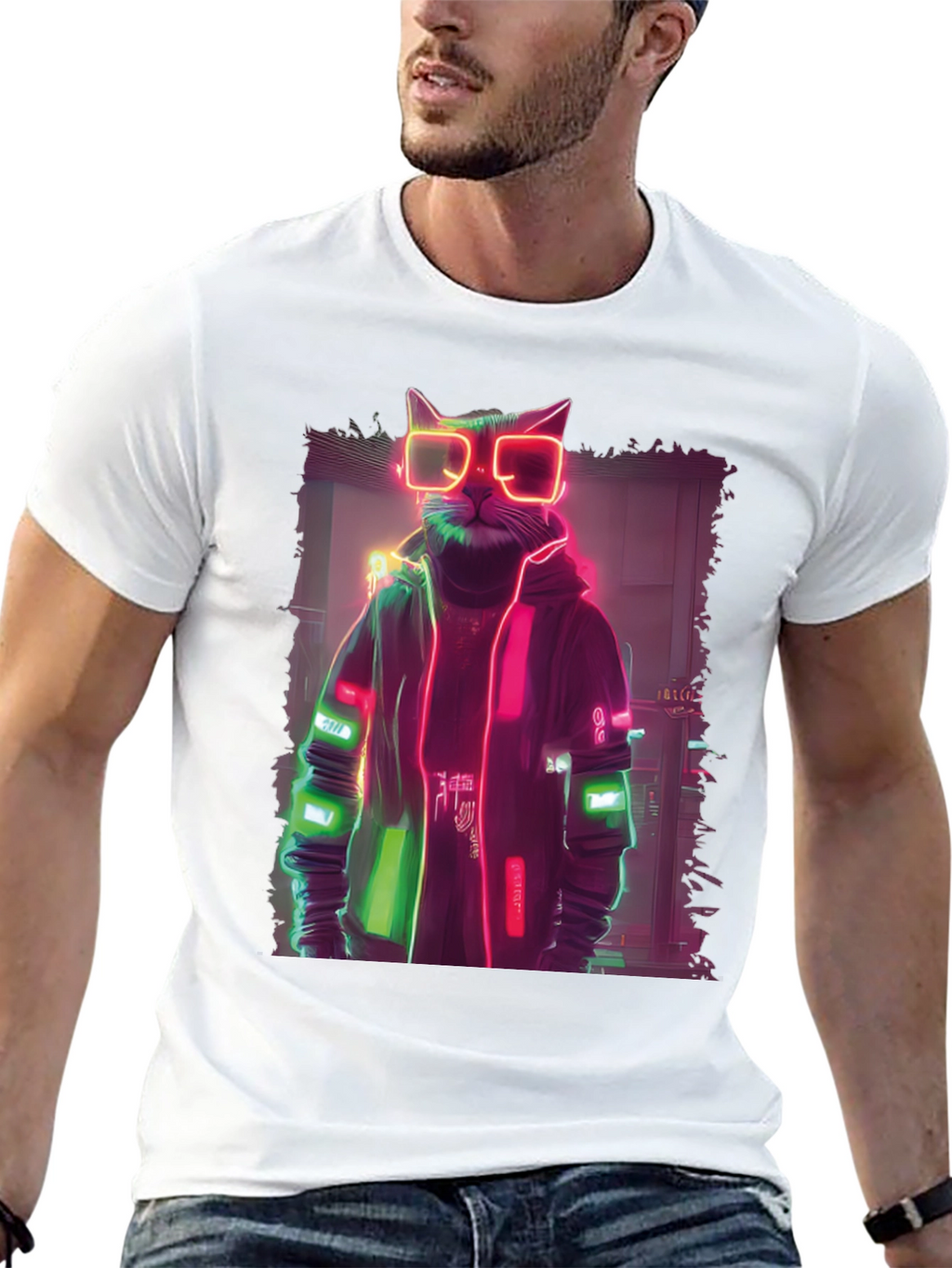 Cyberpunk Cat T-Shirt - Neon Style Graphic Tee