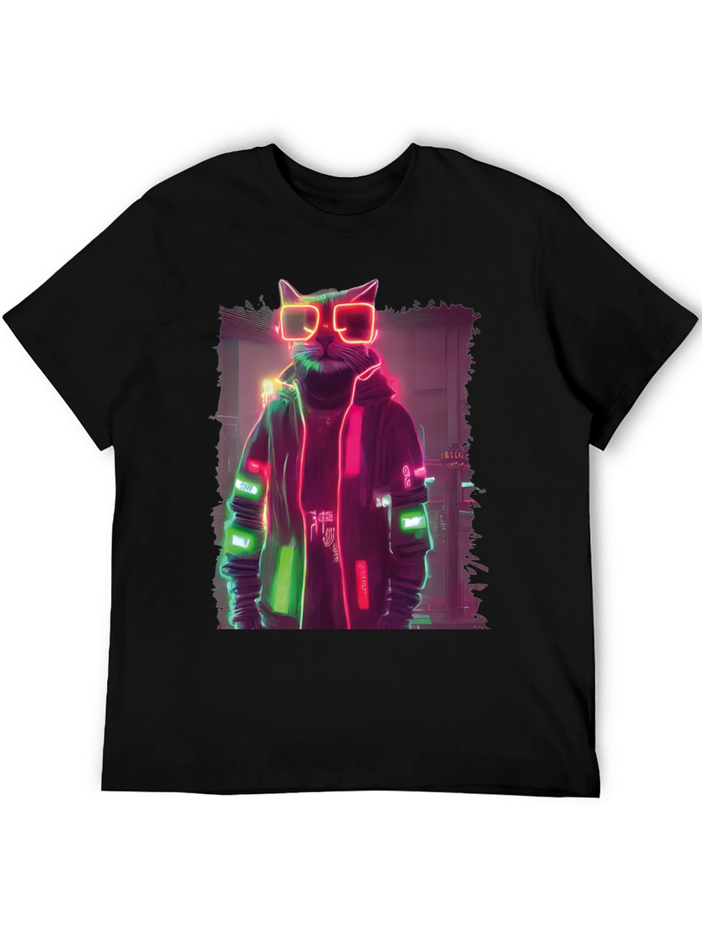 Cyberpunk Cat T-Shirt - Neon Style Graphic Tee