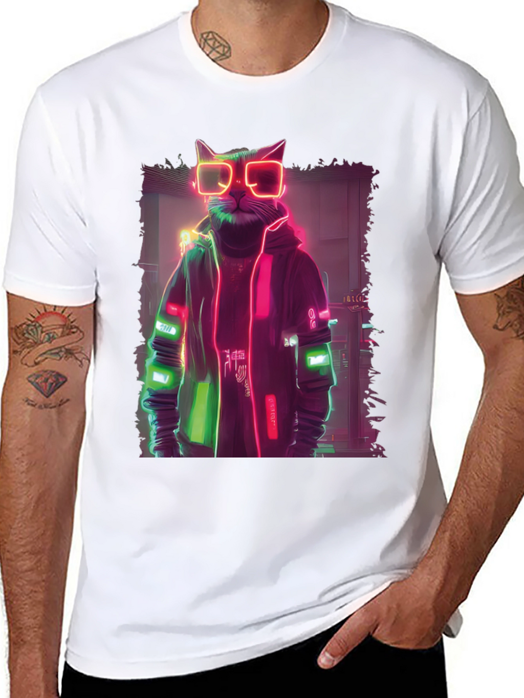 Cyberpunk Cat T-Shirt - Neon Style Graphic Tee