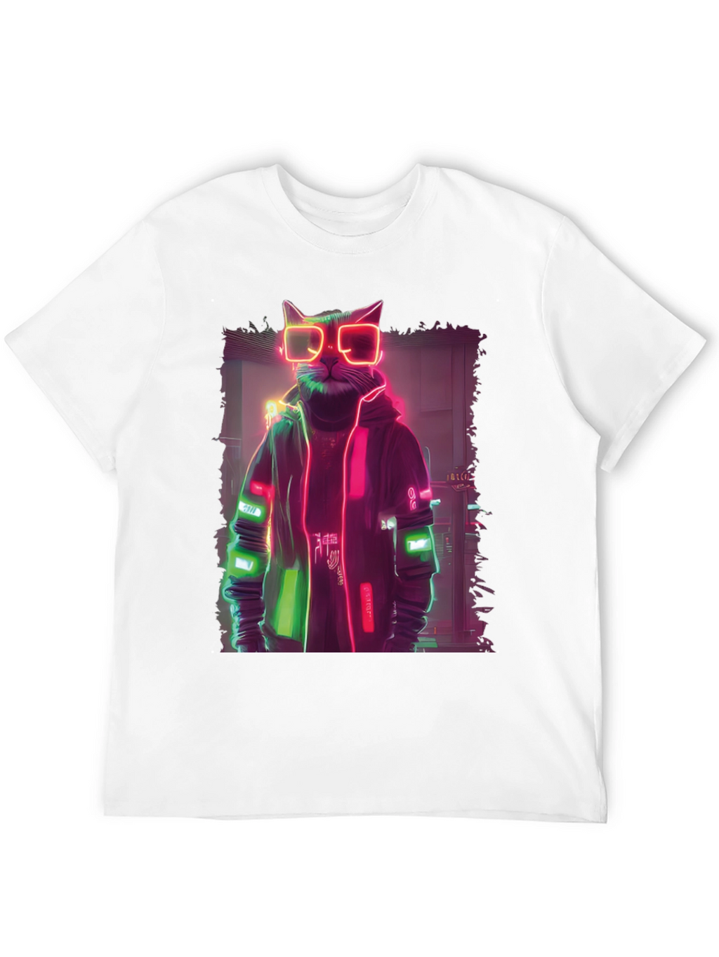Cyberpunk Cat T-Shirt - Neon Style Graphic Tee