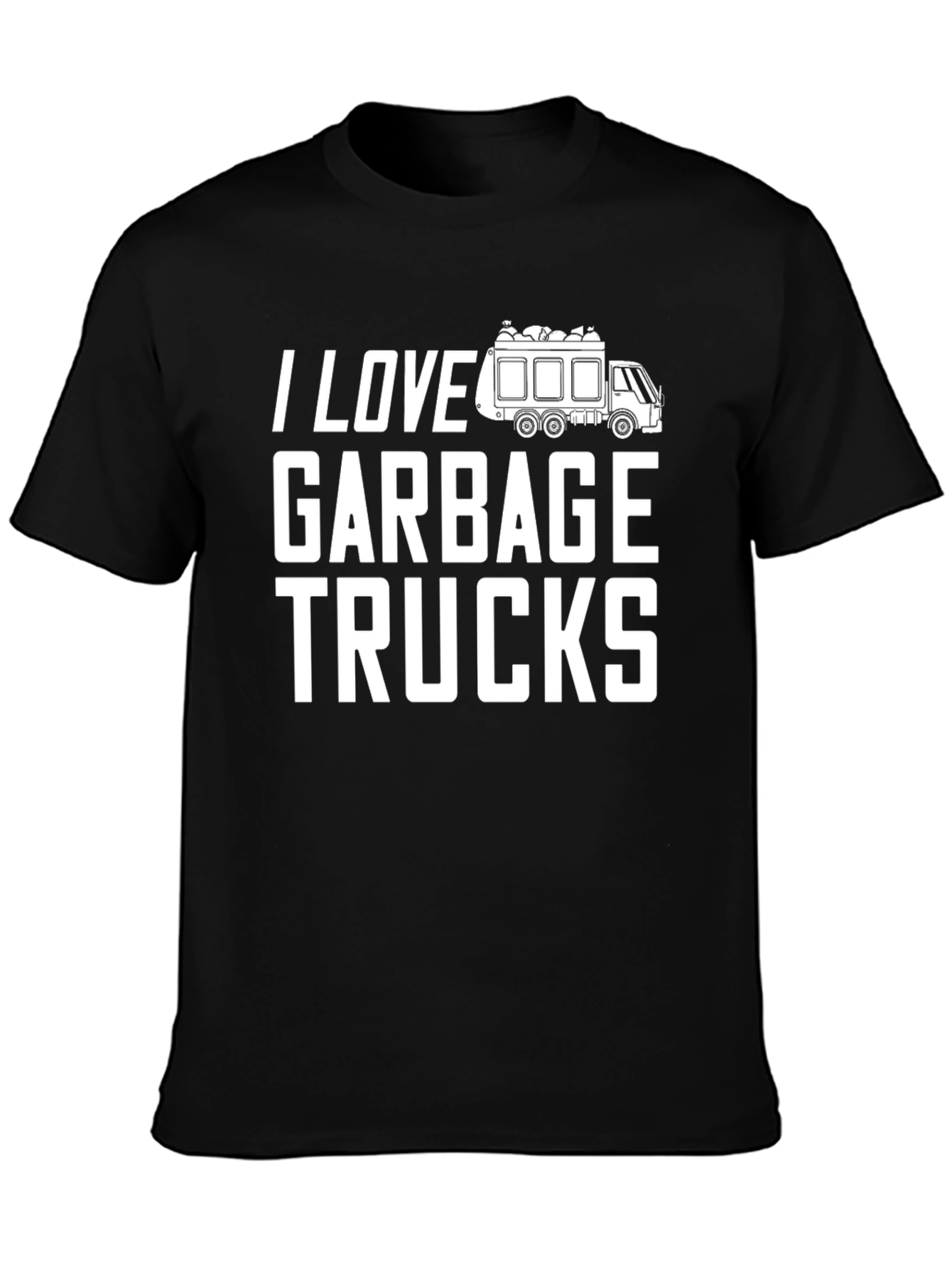 I Love Garbage Trucks T-Shirt - Black Cotton Blend Tee