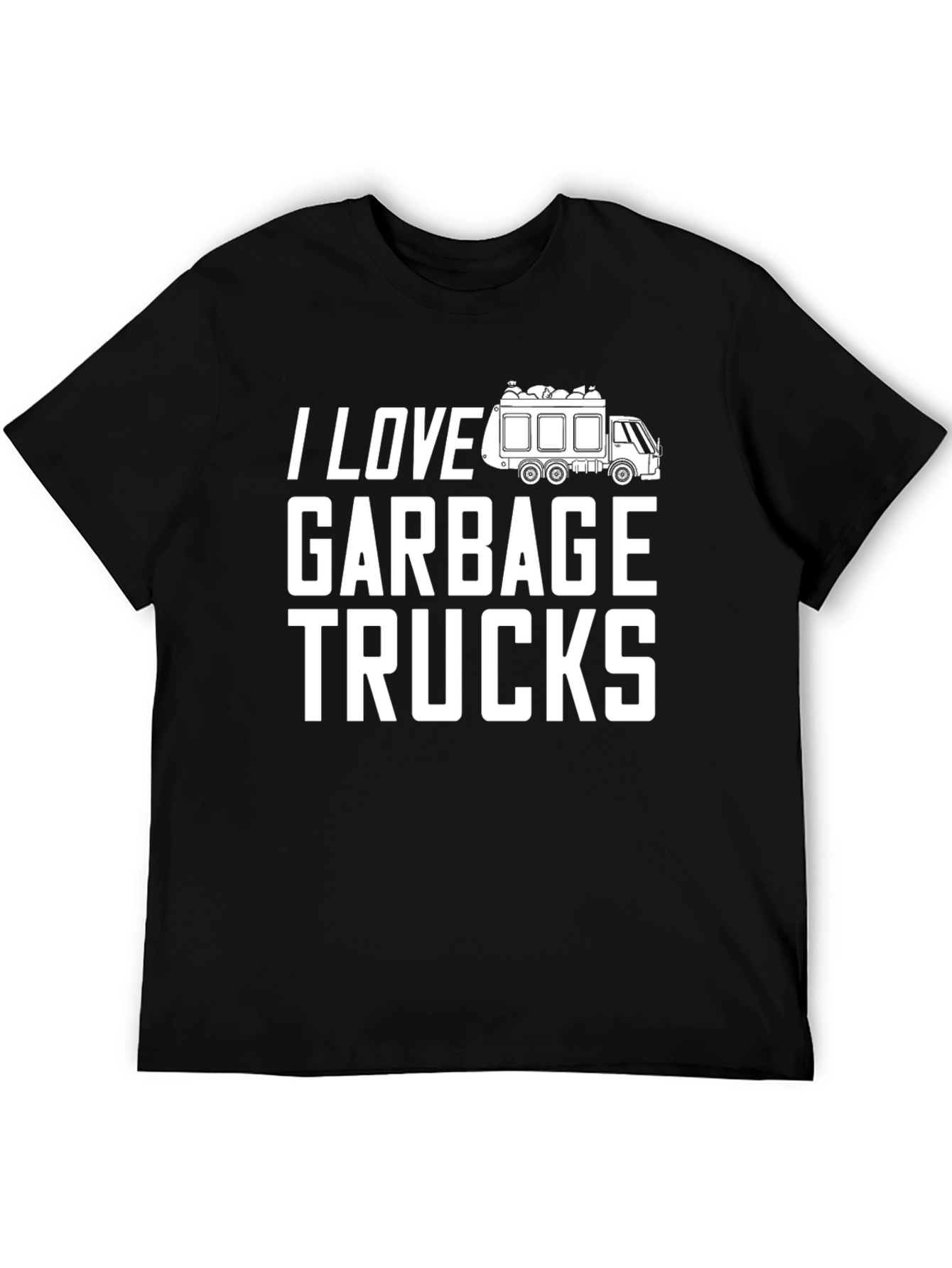I Love Garbage Trucks T-Shirt - Black Cotton Blend Tee