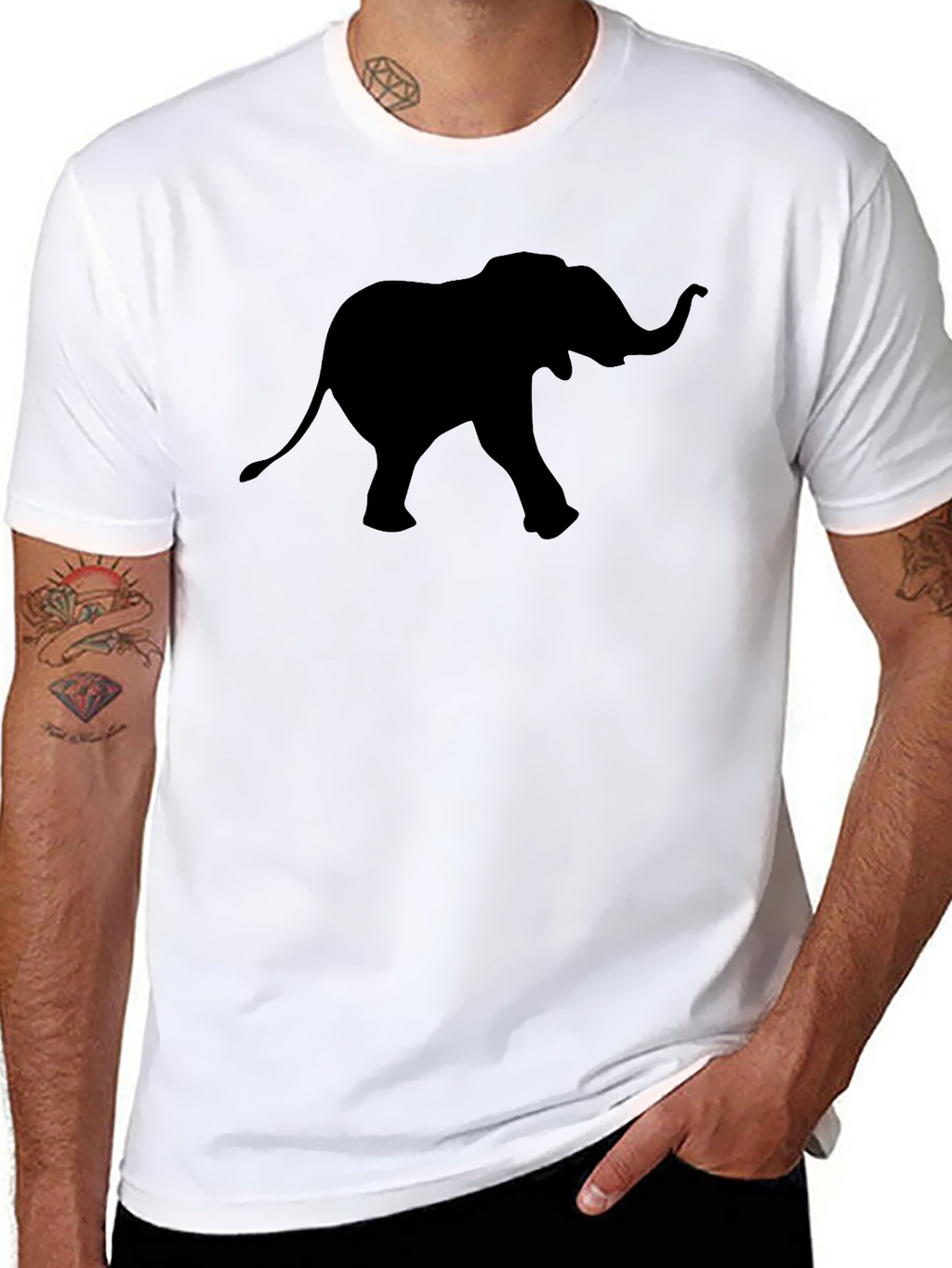 Mens Black T-Shirt with Elephant Graphic Tee