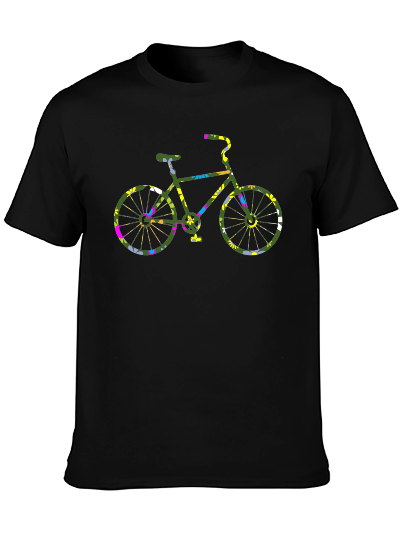 Floral Bicycle Graphic Black T-Shirt