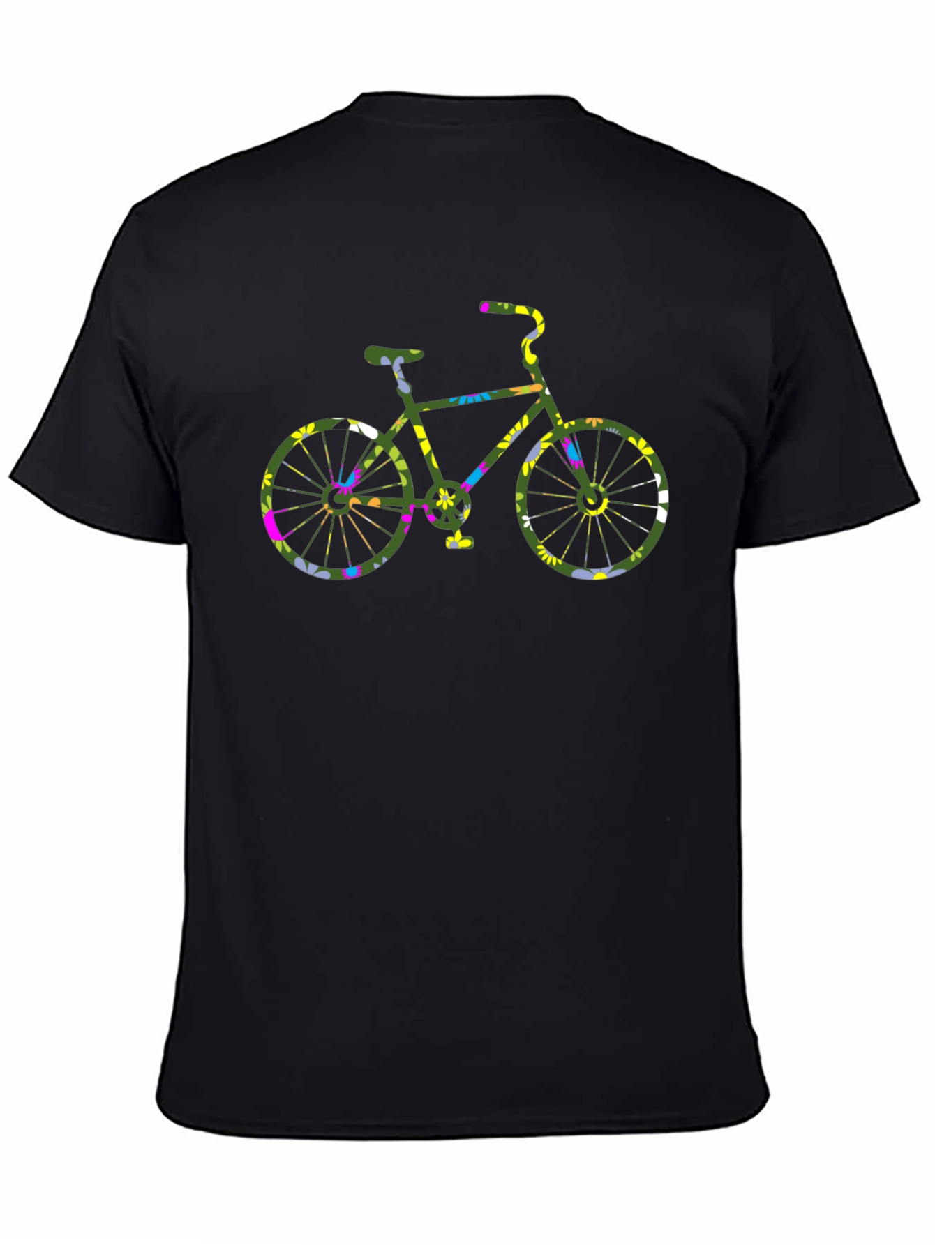 Floral Bicycle Graphic Black T-Shirt