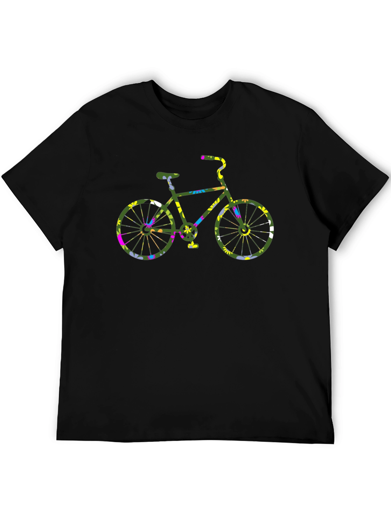Floral Bicycle Graphic Black T-Shirt